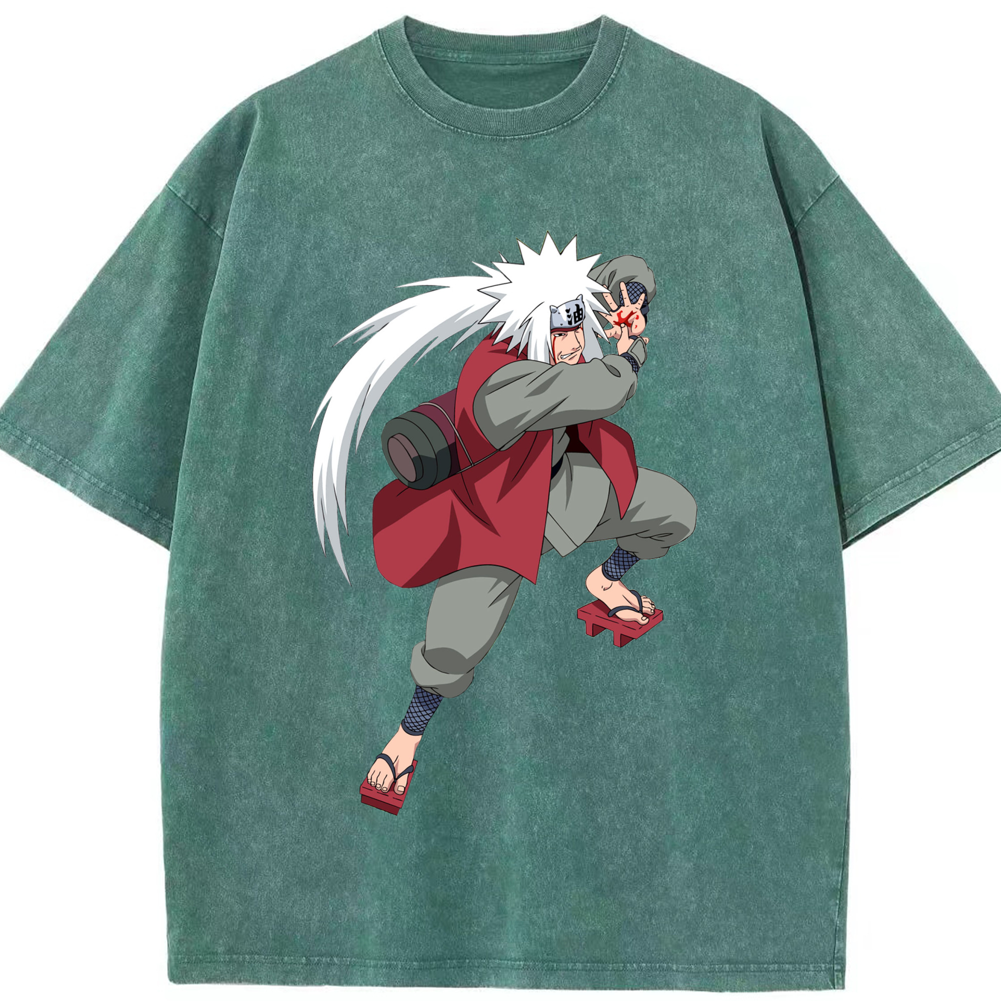 （画像用） NARUTO -ナルト- 自来也（じらいや） Jiraiya 綿100% ヴィンテージ風 半袖Tシャツ（フロントプリント）